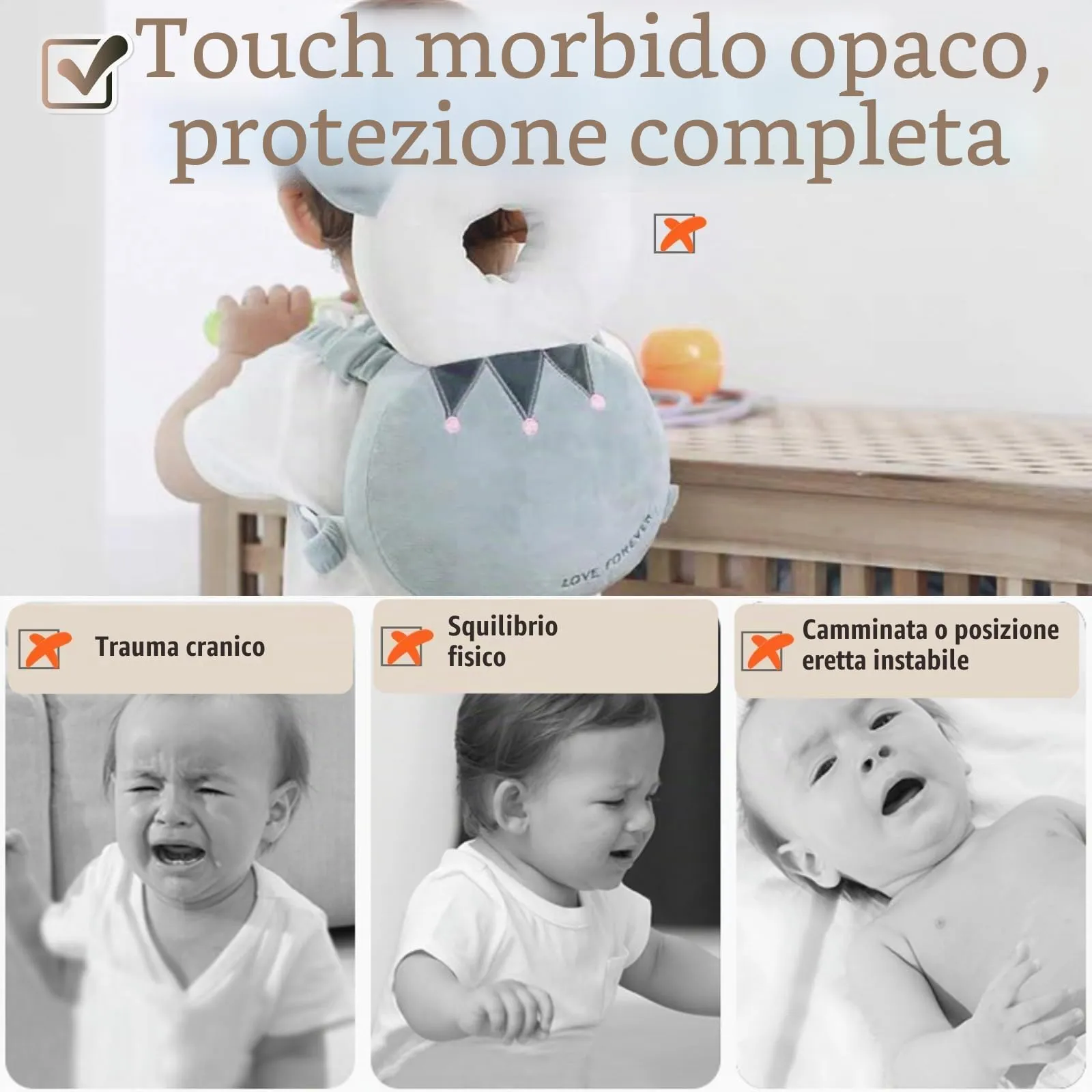 Bambebe Protezione Testa Anticaduta per Neonato e Bambini, Cuscino Zainetto Regolabile Primi Passi (Cervo) - immagine 2