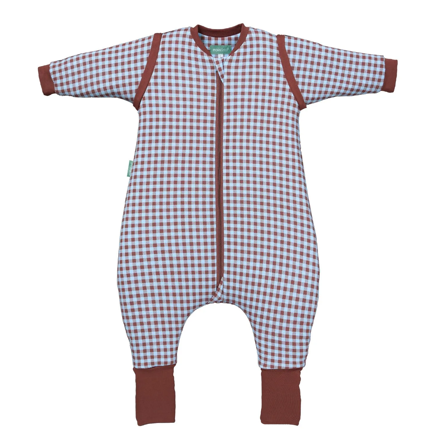 molis & co Sacco Nanna con piedini, maniche staccabili e calzini, 2.5 TOG, 100% Cotone Oeko-TEX 100, Vichy Brown & Blue, 6 mesi - immagine 1