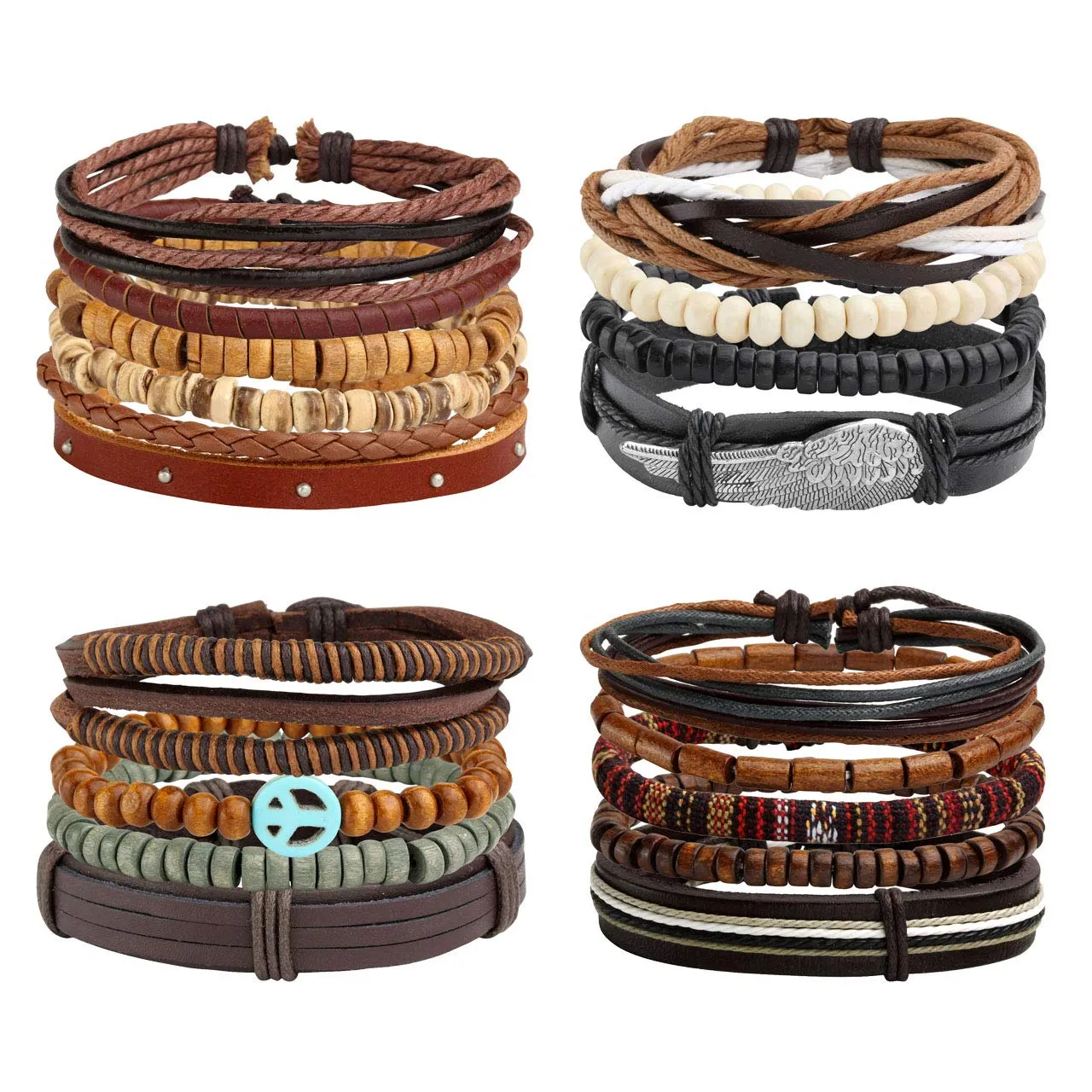 Manfnee 18Pcs Bracciale Corda Pelle PU Polsino Intrecciata Punk Gotico Vintage Uomo Donna Regolabile - immagine 1