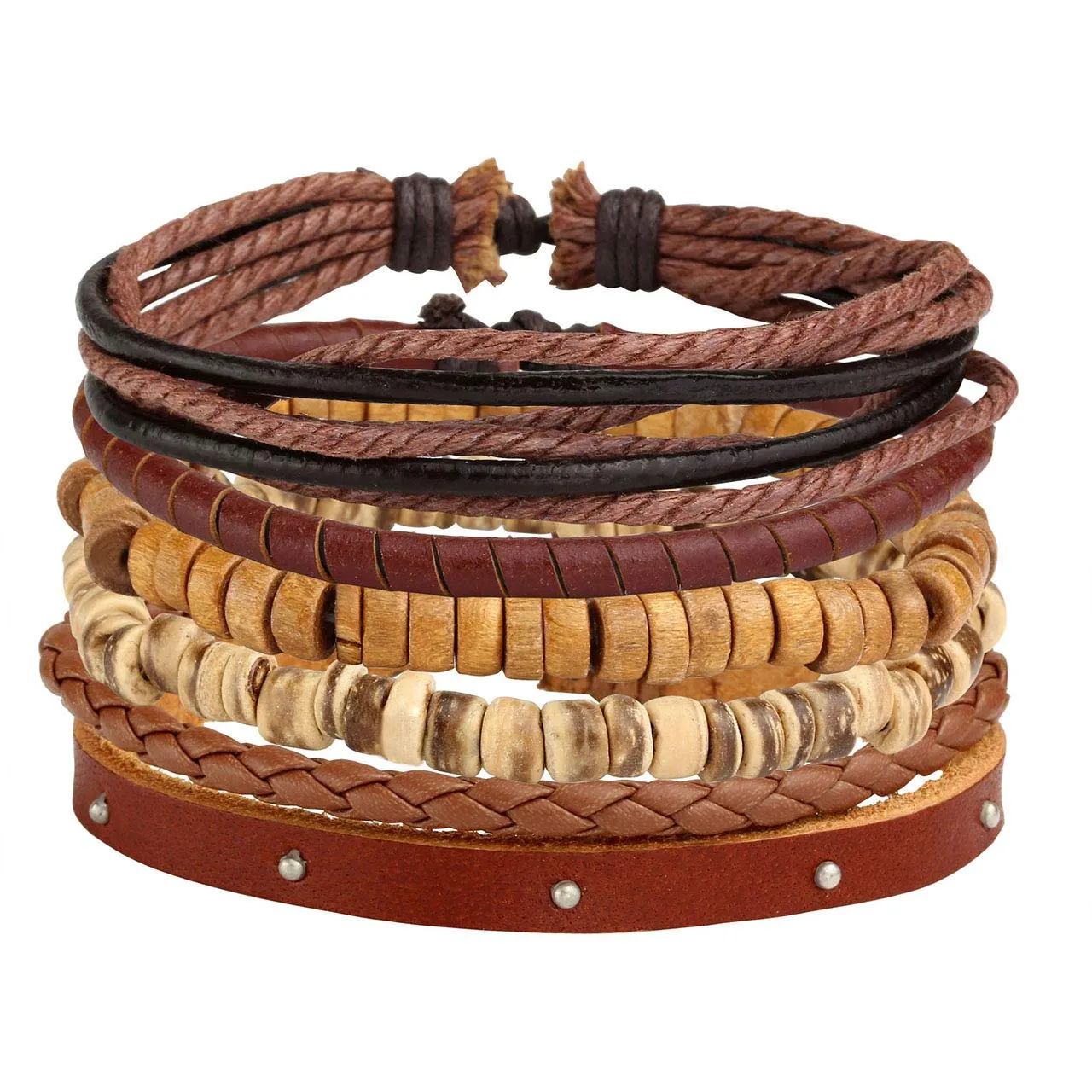 Manfnee 18Pcs Bracciale Corda Pelle PU Polsino Intrecciata Punk Gotico Vintage Uomo Donna Regolabile - immagine 2