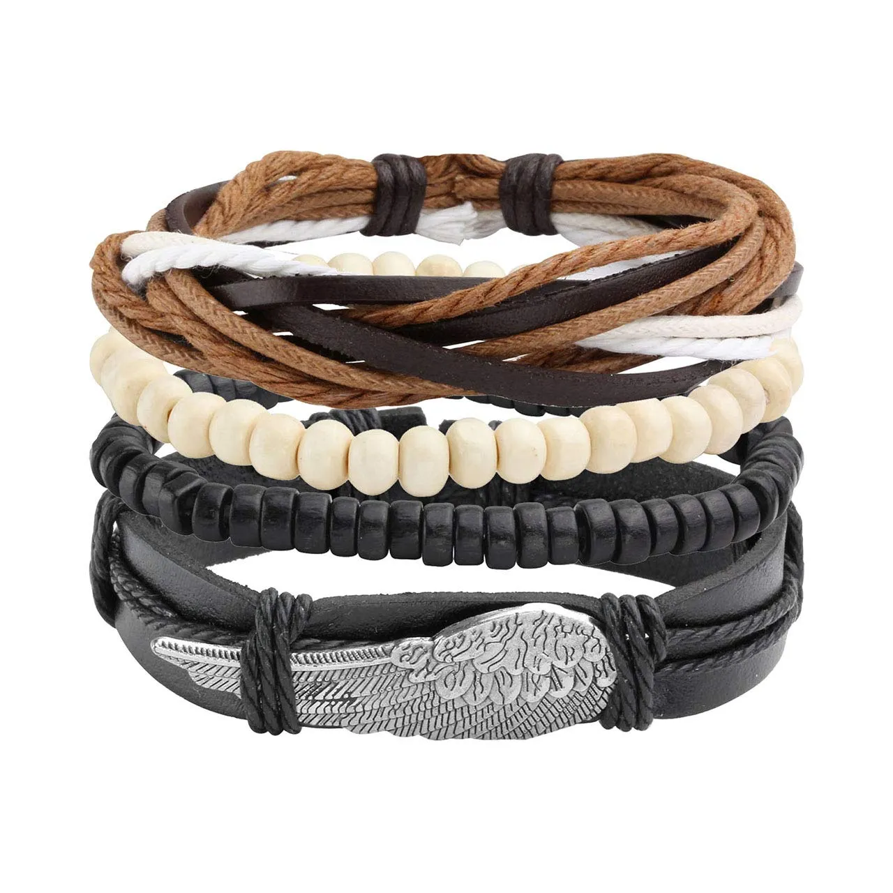 Manfnee 18Pcs Bracciale Corda Pelle PU Polsino Intrecciata Punk Gotico Vintage Uomo Donna Regolabile - immagine 5