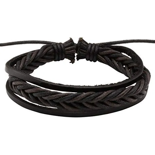 Manfnee Bracciale Intrecciato in Pelle PU Nero, Stile Punk Vintage Gotico, Regolabile, Set da 6 Pezzi - immagine 3