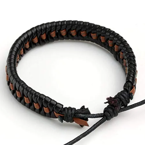 Manfnee Bracciale Intrecciato in Pelle PU Nero, Stile Punk Vintage Gotico, Regolabile, Set da 6 Pezzi - immagine 5