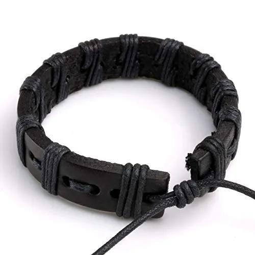 Manfnee Bracciale Intrecciato in Pelle PU Nero, Stile Punk Vintage Gotico, Regolabile, Set da 6 Pezzi - immagine 6