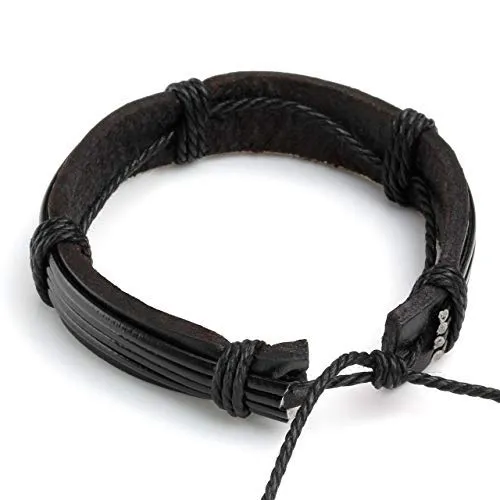 Manfnee Bracciale Intrecciato in Pelle PU Nero, Stile Punk Vintage Gotico, Regolabile, Set da 6 Pezzi - immagine 7