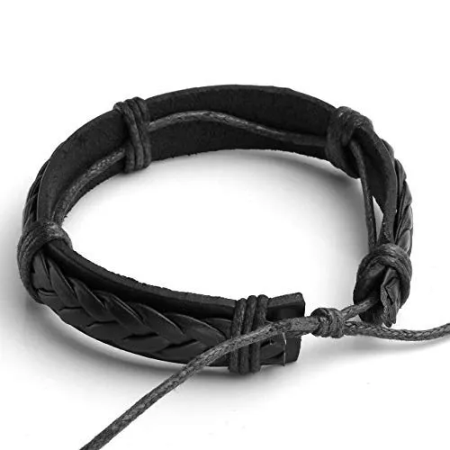 Manfnee 10Pcs Bracciale Corda Pelle PU Intrecciata Punk Gotico Vintage Uomo Donna Regolabile - immagine 6