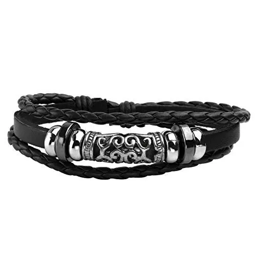 Manfnee Bracciale Pelle PU Intrecciata Punk Gotico Vintage Uomo Donna Nero Regolabile, 6 Pezzi - immagine 2