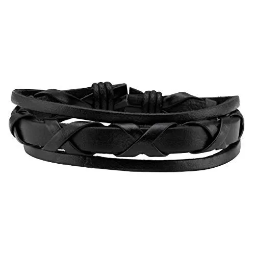 Manfnee Bracciale Pelle PU Intrecciata Punk Gotico Vintage Uomo Donna Nero Regolabile, 6 Pezzi - immagine 3