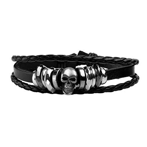 Manfnee Bracciale Pelle PU Intrecciata Punk Gotico Vintage Uomo Donna Nero Regolabile, 6 Pezzi - immagine 4