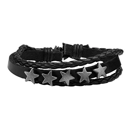 Manfnee 6Pcs Bracciali Intrecciati in Pelle PU Punk Vintage Gotico Unisex Nero Regolabile - immagine 2