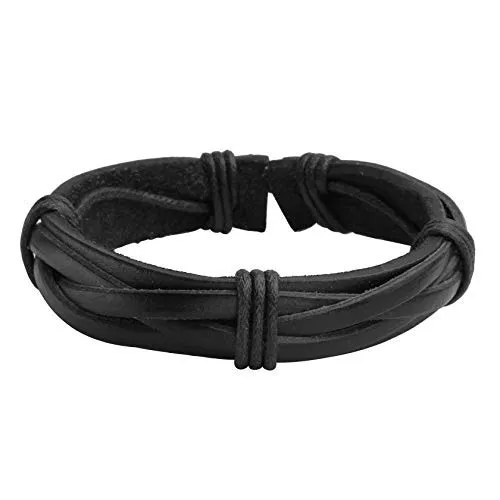 Manfnee 6Pcs Bracciali Intrecciati in Pelle PU Punk Vintage Gotico Unisex Nero Regolabile - immagine 3