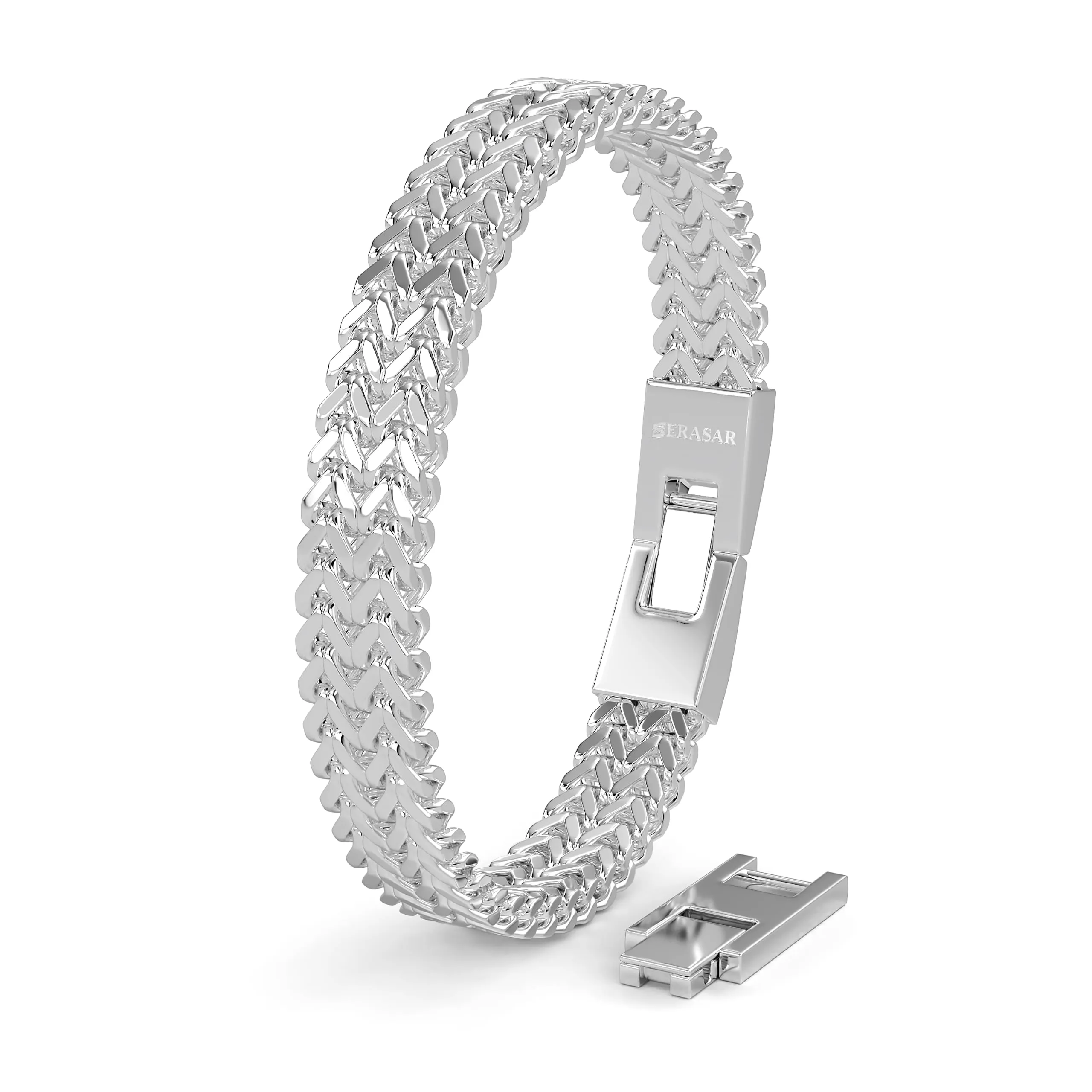 SERASAR Bracciale Uomo in Acciaio Inossidabile Catena Intrecciata Argento 23cm - immagine 1