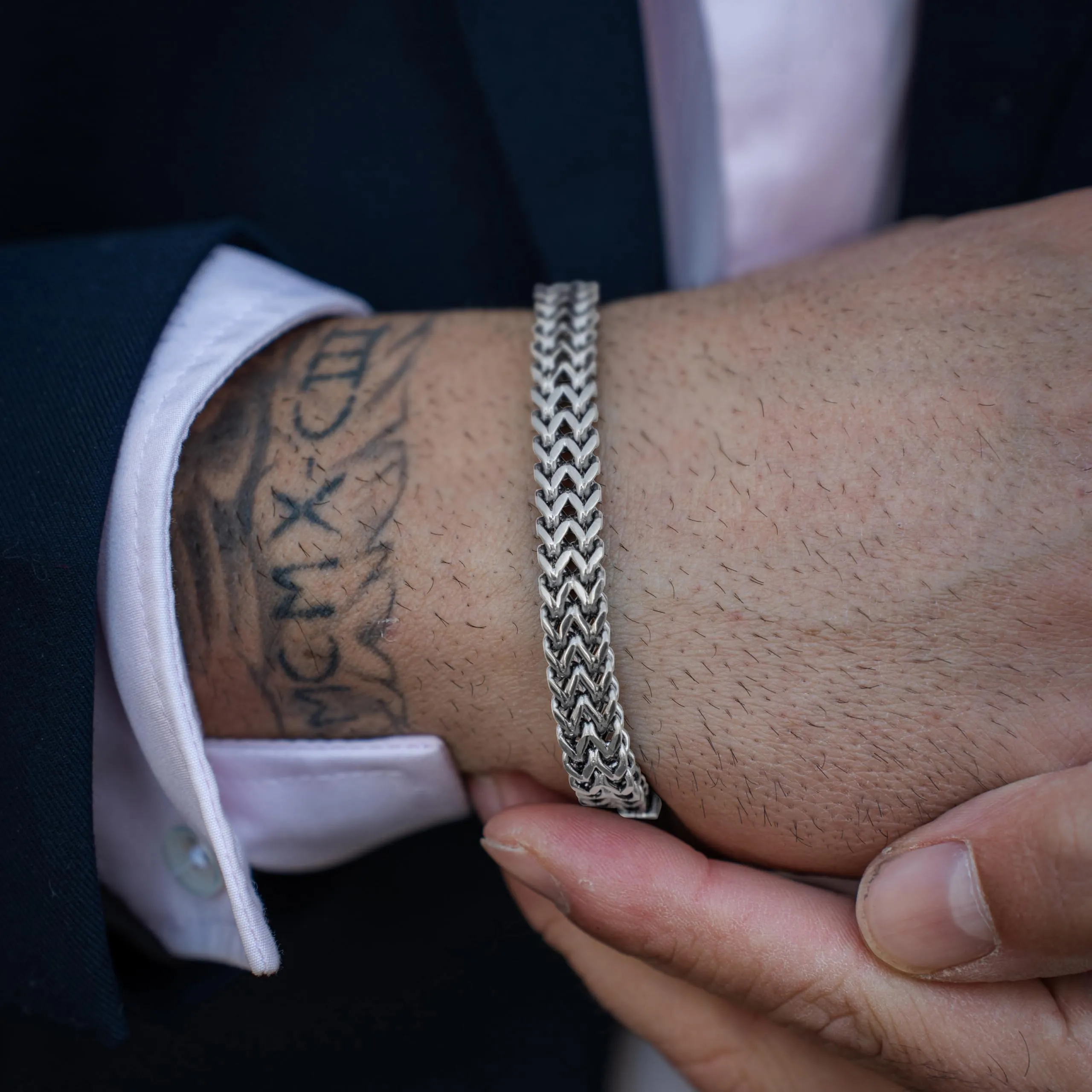SERASAR Bracciale Uomo in Acciaio Inossidabile Catena Intrecciata Argento 23cm - immagine 4