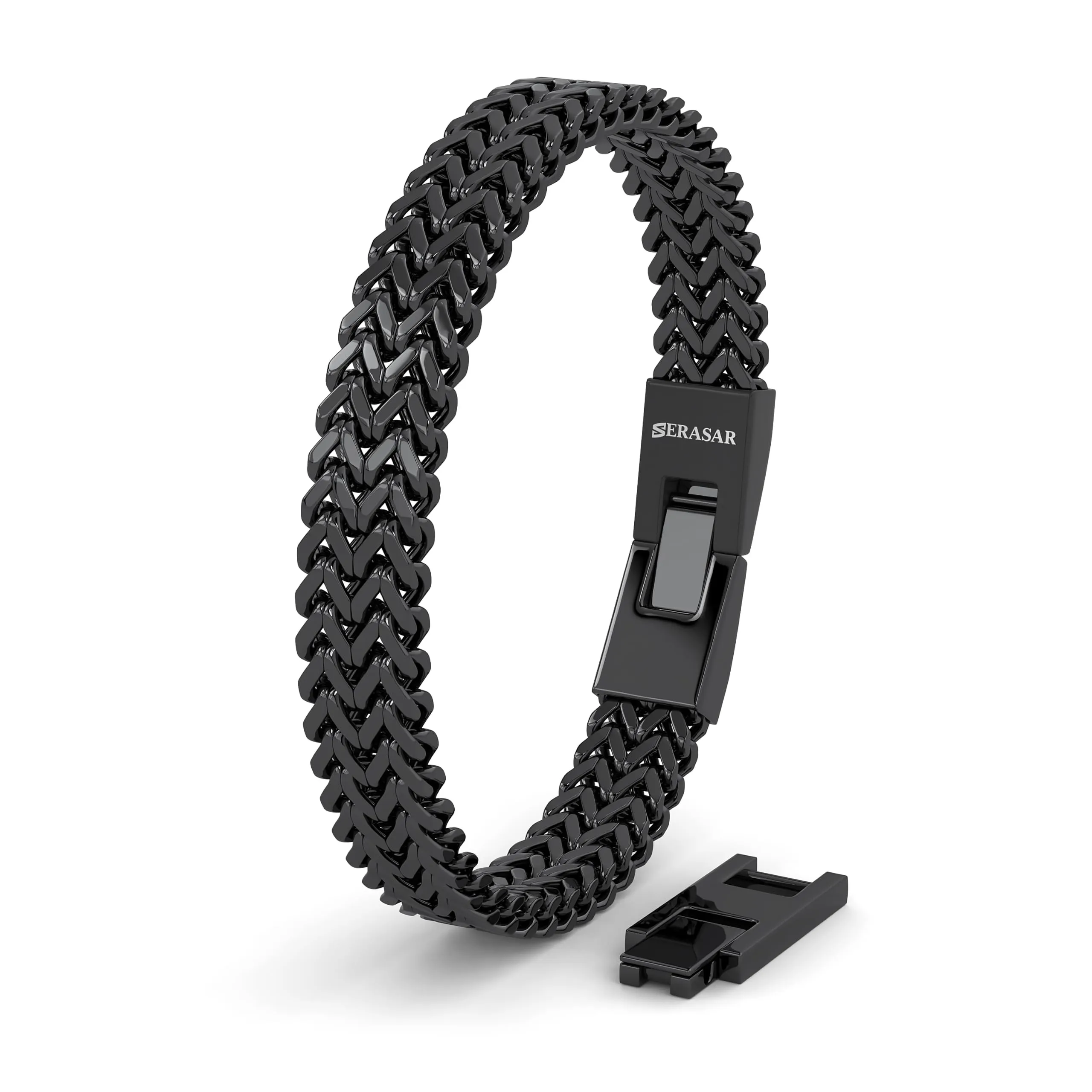 SERASAR Bracciale Uomo Catena Cubana in Acciaio Inox Nero, 23cm - immagine 1