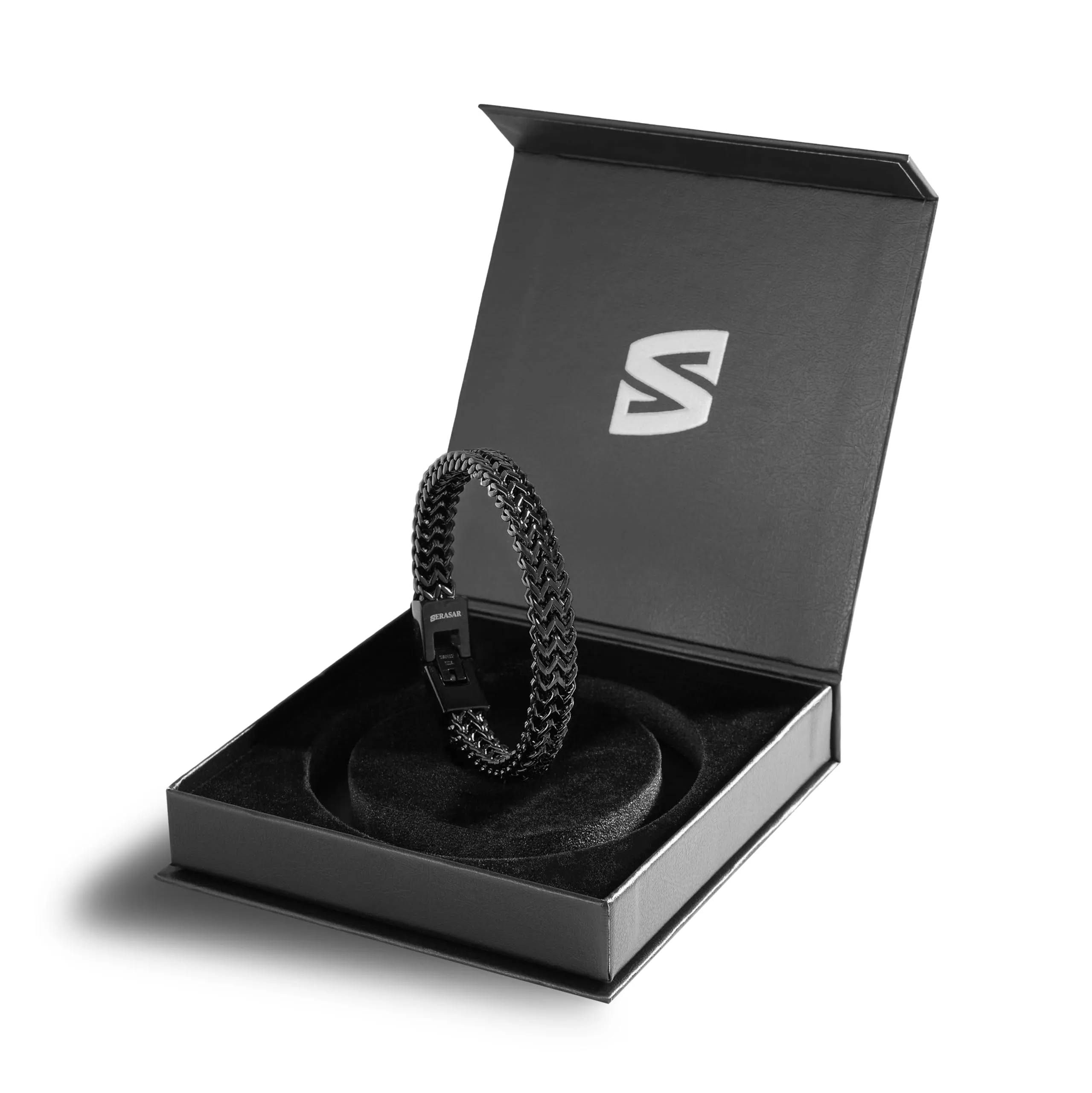 SERASAR Bracciale Uomo in Acciaio Inox Catena Intrecciata Nera, 20cm - immagine 2