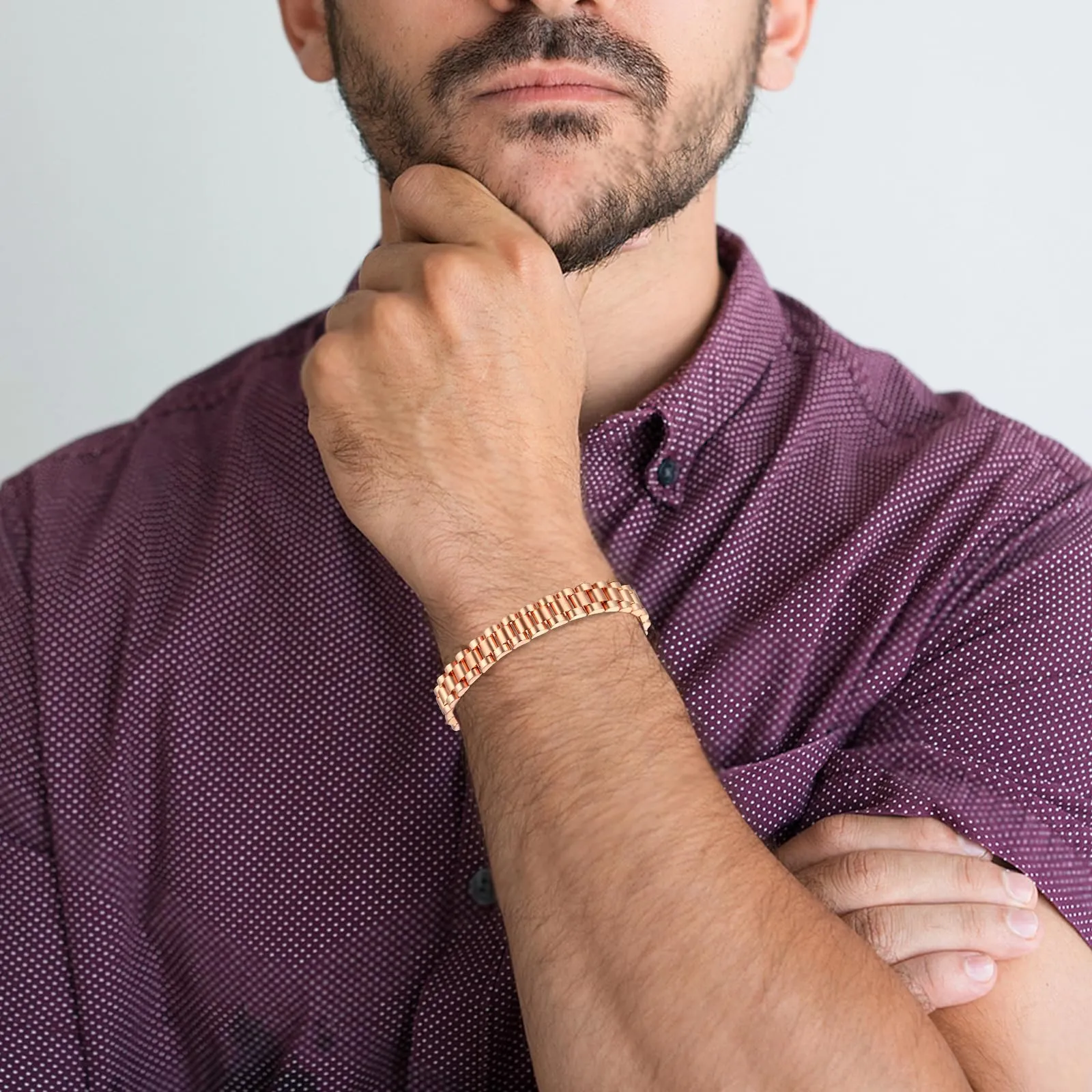 JSNOM Bracciale Cubano Uomo in Acciaio Inossidabile, Oro Rosa, 20 cm - immagine 2