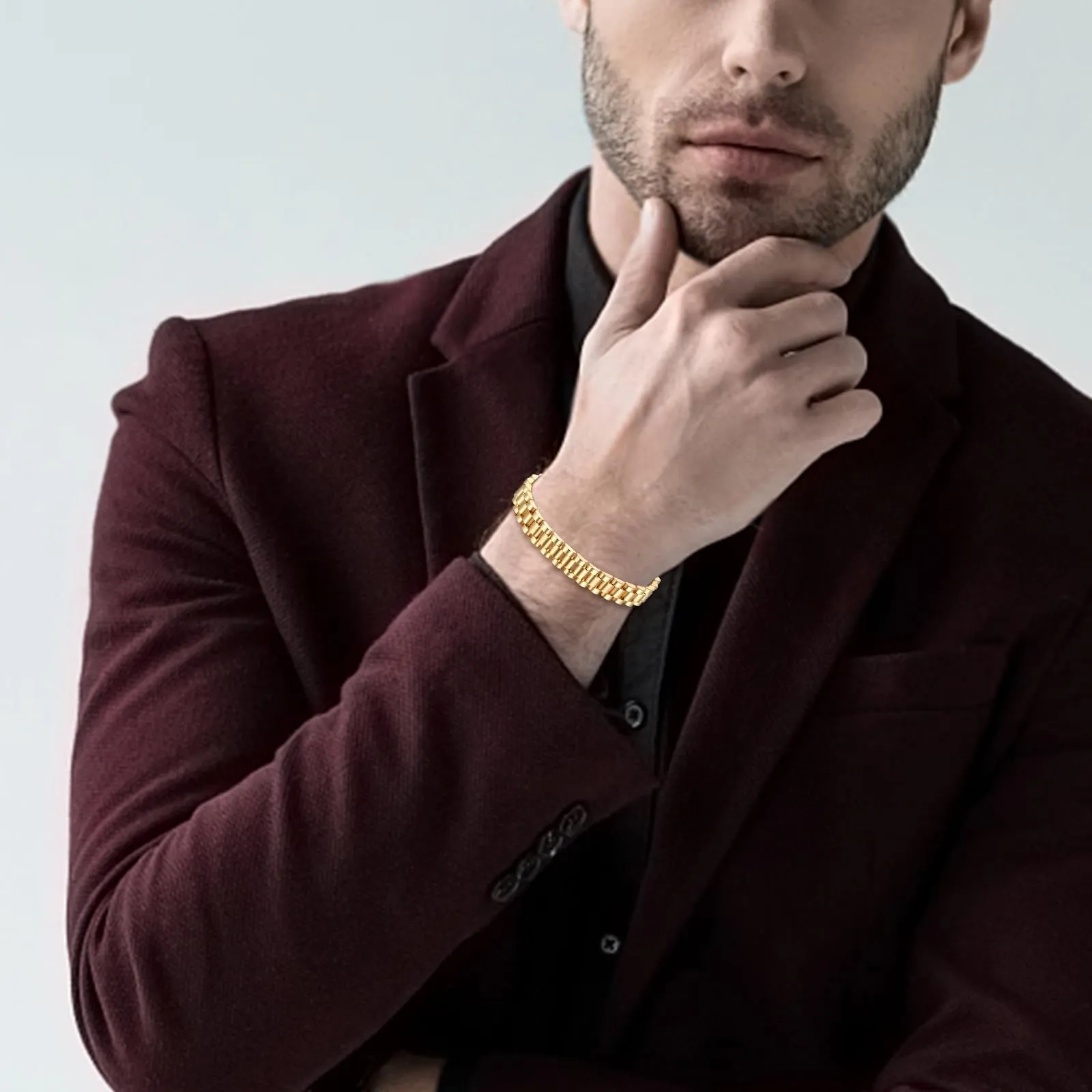 JSNOM Bracciale Uomo Cubano in Acciaio Inossidabile, Oro, 20 cm - immagine 2