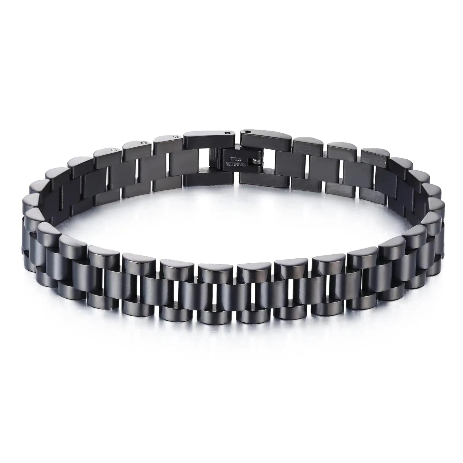 JSNOM Bracciale Cubano Uomo in Acciaio Inossidabile, Nero, 20 cm, 8mm - immagine 1
