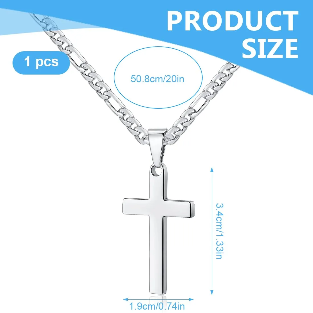 LQIOACU Collana Crocifisso in Acciaio Inossidabile 316L Argento - immagine 2
