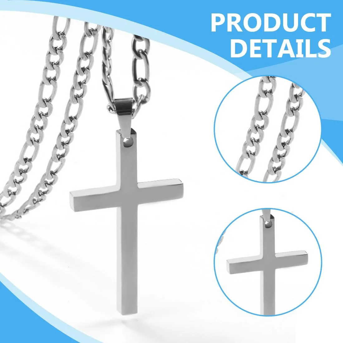 LQIOACU Collana Crocifisso in Acciaio Inossidabile 316L Argento - immagine 3