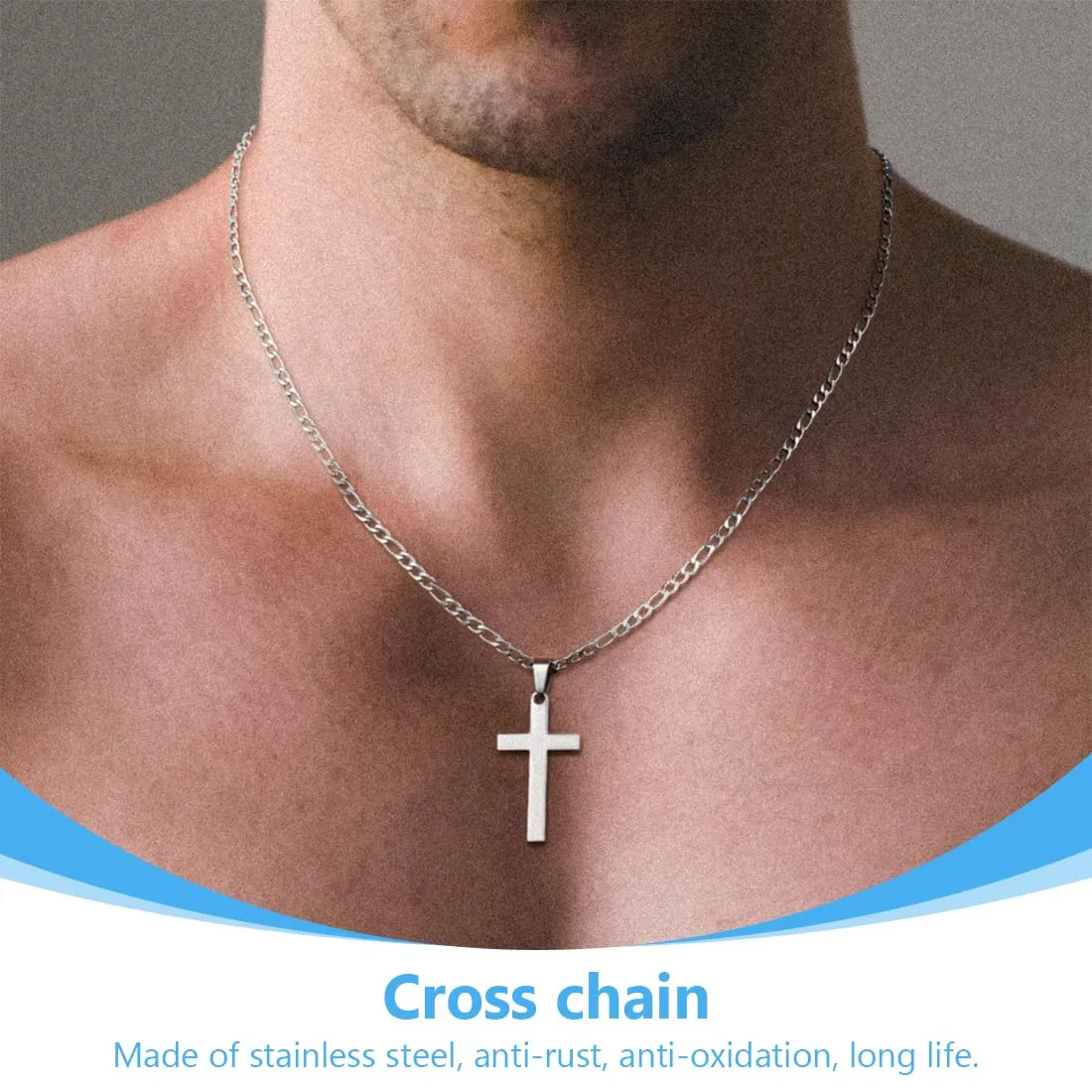 LQIOACU Collana Crocifisso in Acciaio Inossidabile 316L Argento - immagine 4