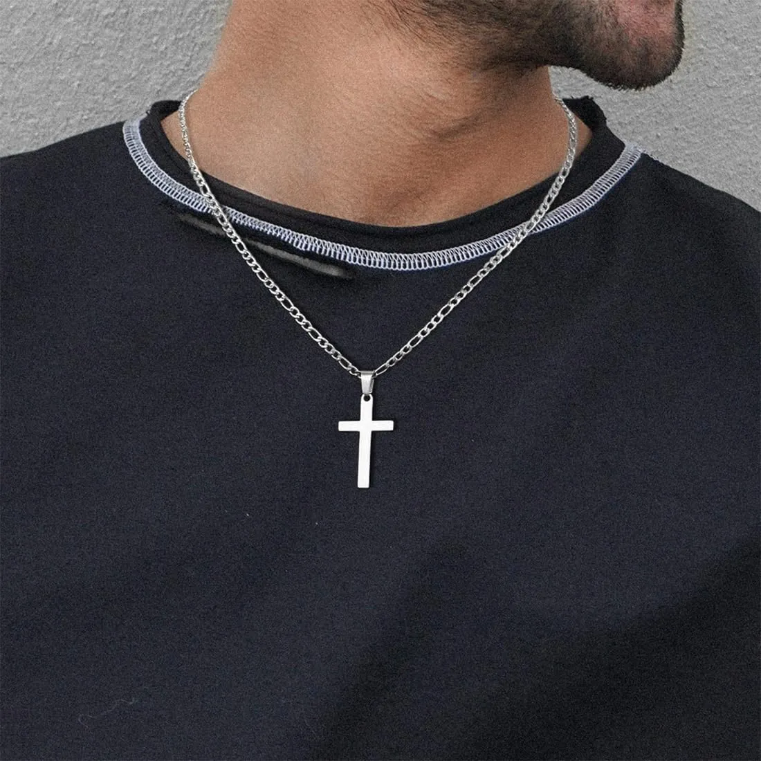 LQIOACU Collana Crocifisso in Acciaio Inossidabile 316L Argento - immagine 6