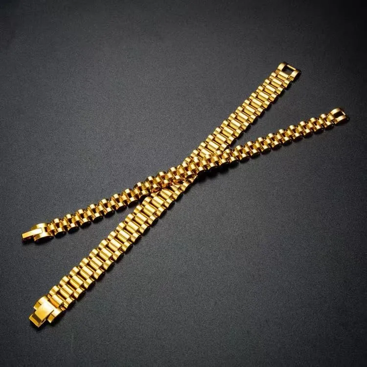 JSNOM Bracciale Uomo a Maglia Cubana in Acciaio Inossidabile, Oro, 20 cm x 12 mm - immagine 4