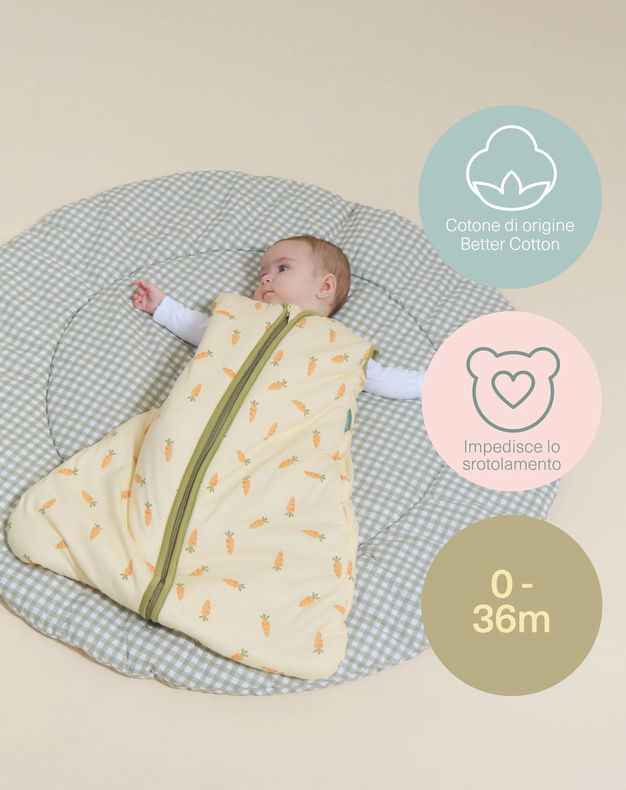 molis & co Sacco Nanna Invernale per Neonati e Bambini, 2.5 TOG, 100% Cotone Oeko-TEX 100, Carrots, 0 mesi - immagine 5