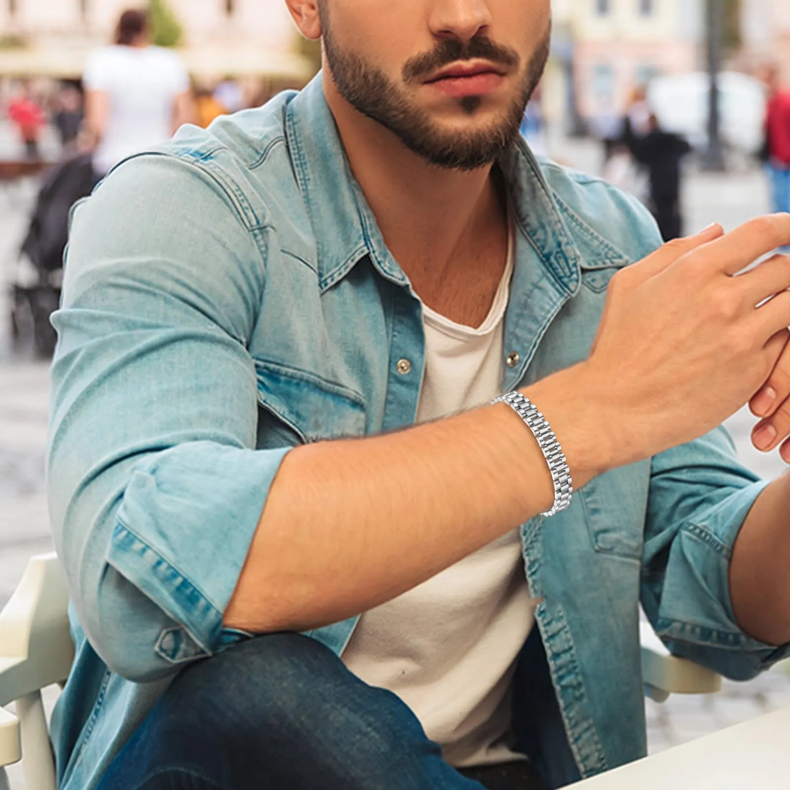 JSNOM Bracciale Cubano Uomo in Acciaio Inossidabile, Oro Rosa, 20 cm - immagine 3