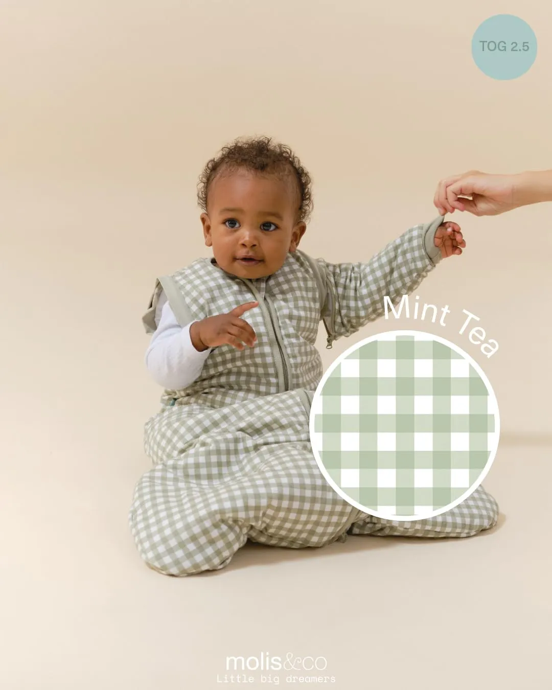 molis & co Sacco Nanna con Maniche Staccabili 2.5 TOG, 100% Cotone Oeko-TEX 100, Mint Tea, 12-18 mesi - immagine 4