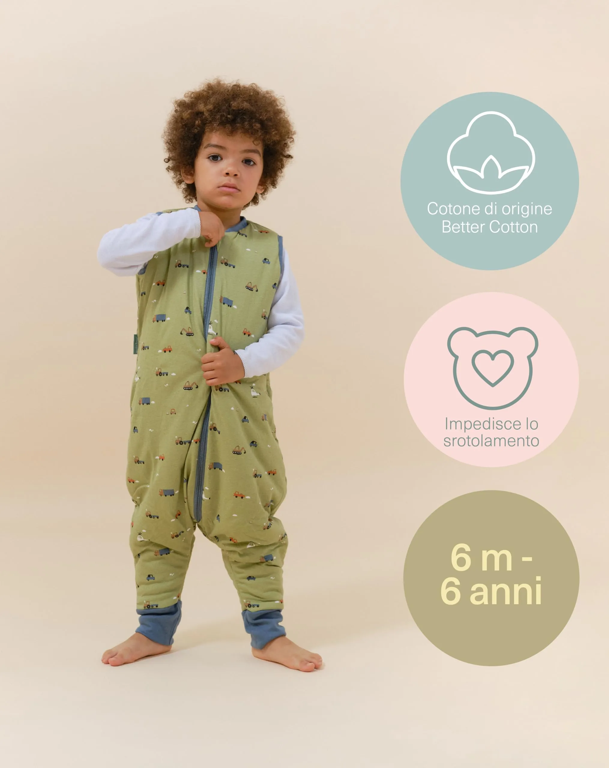 molis & co Sacco Nanna con Piedini Invernale 2.5 TOG 100% Cotone Oeko-Tex 100 Little Drivers 2 Anni - immagine 5