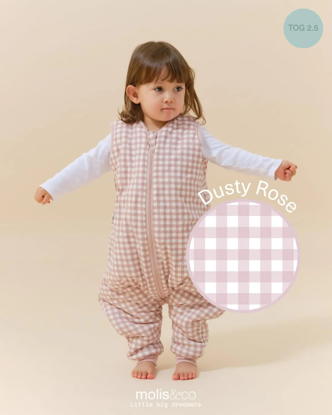 molis & co Sacco Nanna con Piedini Invernale 2.5 TOG, 100% Cotone Oeko-TEX 100, Dusty Rose, 1 anno - immagine 5