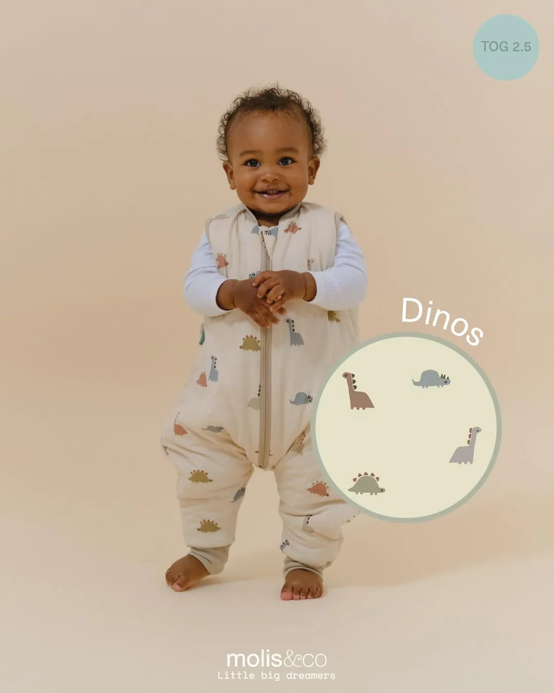 molis & co Sacco Nanna con Piedini Invernale 2.5 TOG, 100% Cotone Oeko-Tex 100, Dinos (6 Anni) - immagine 5