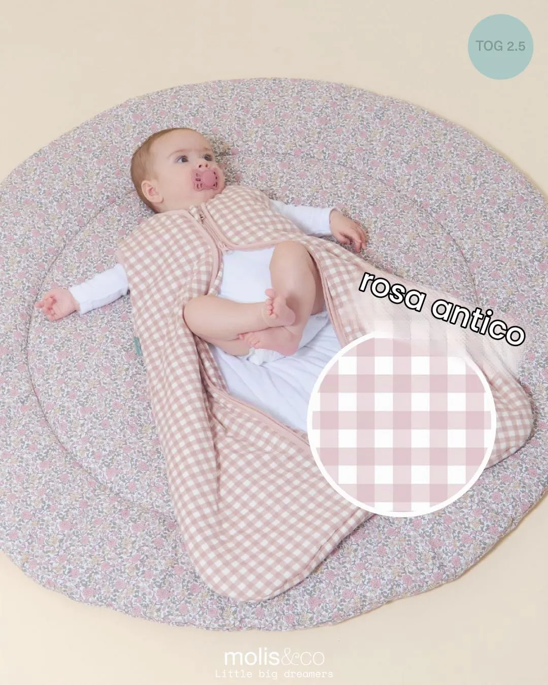 molis & co Sacco Nanna Invernale per Neonati e Bambini 2.5 TOG, 100% Cotone Oeko-TEX 100, Dusty Rose, 18-36 mesi - immagine 4
