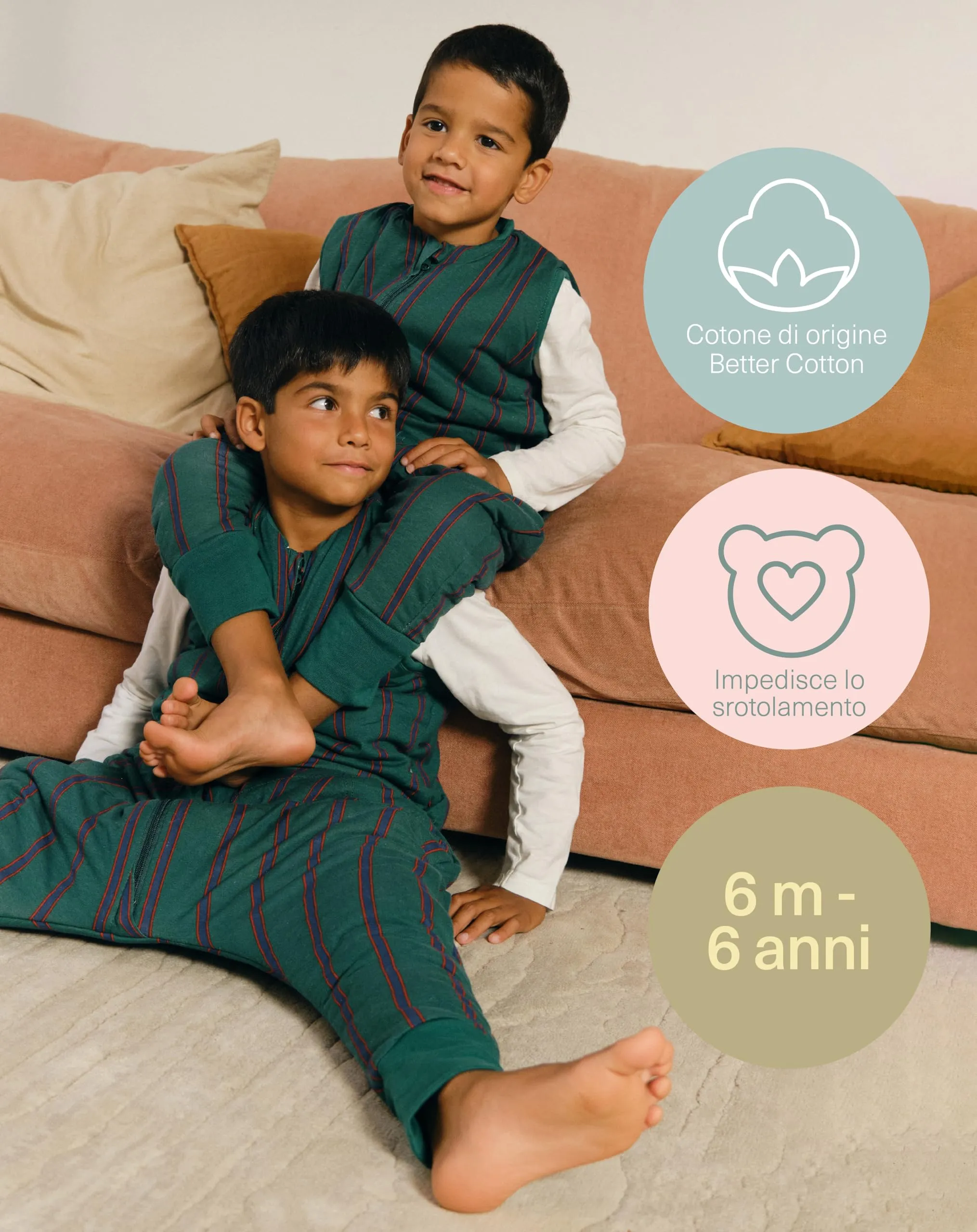 molis & co Sacco Nanna con Piedini Invernale 2.5 TOG, 100% Cotone Oeko-Tex 100, Forest Stripes, 6 Anni - immagine 5