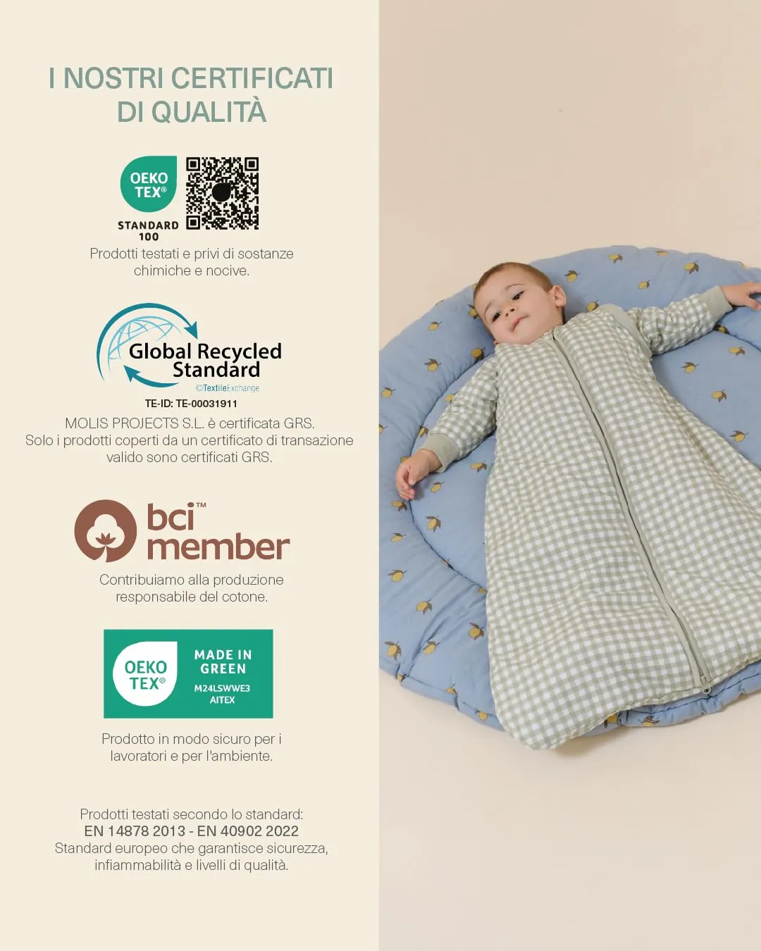 molis & co Sacco Nanna con Maniche Staccabili 2.5 TOG, 100% Cotone Oeko-TEX 100, Mint Tea, 0-6 Mesi - immagine 7