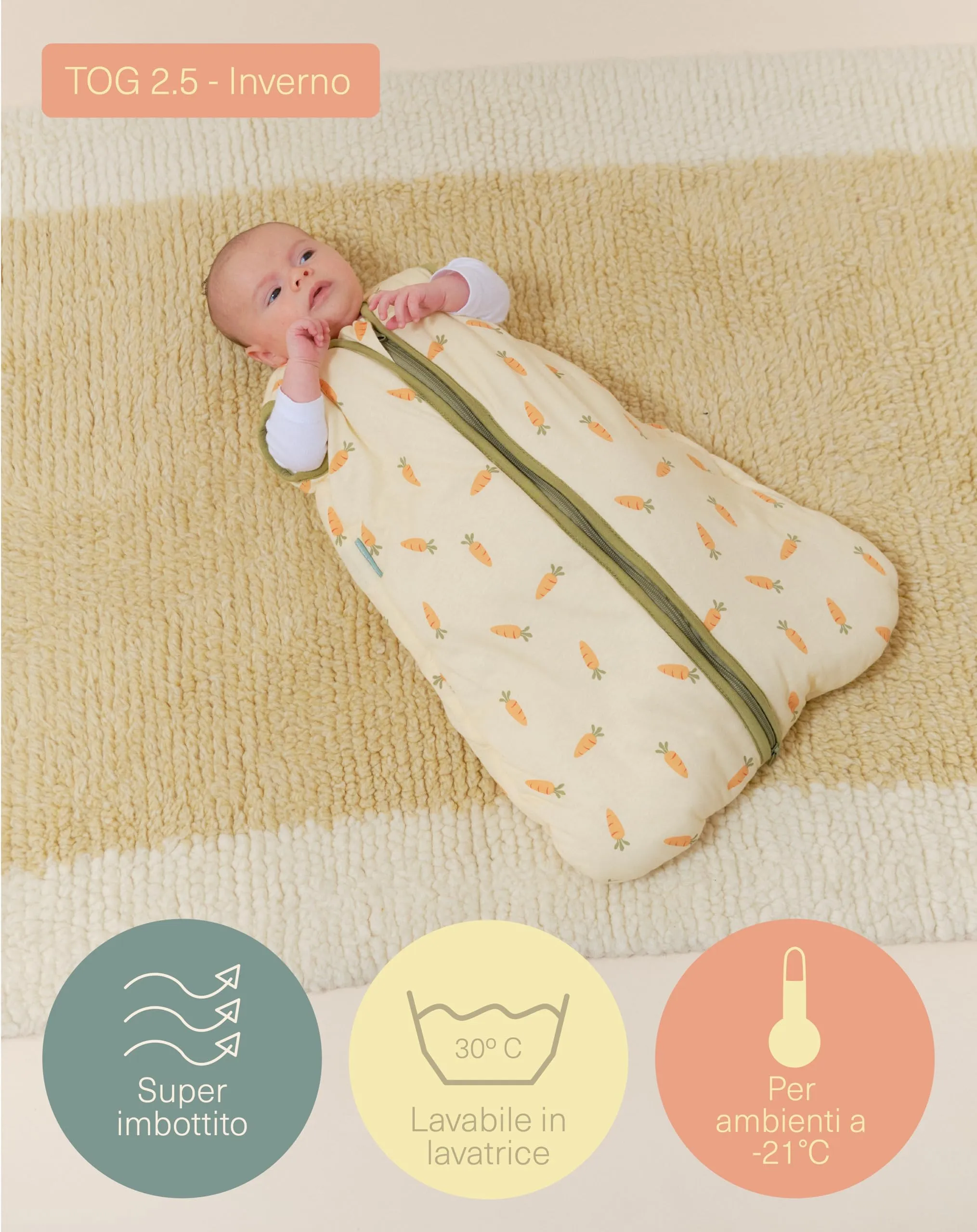 molis & co Sacco Nanna Invernale 2.5 TOG 100% Cotone Oeko-TEX 100 Carrots 18-36 mesi - immagine 4