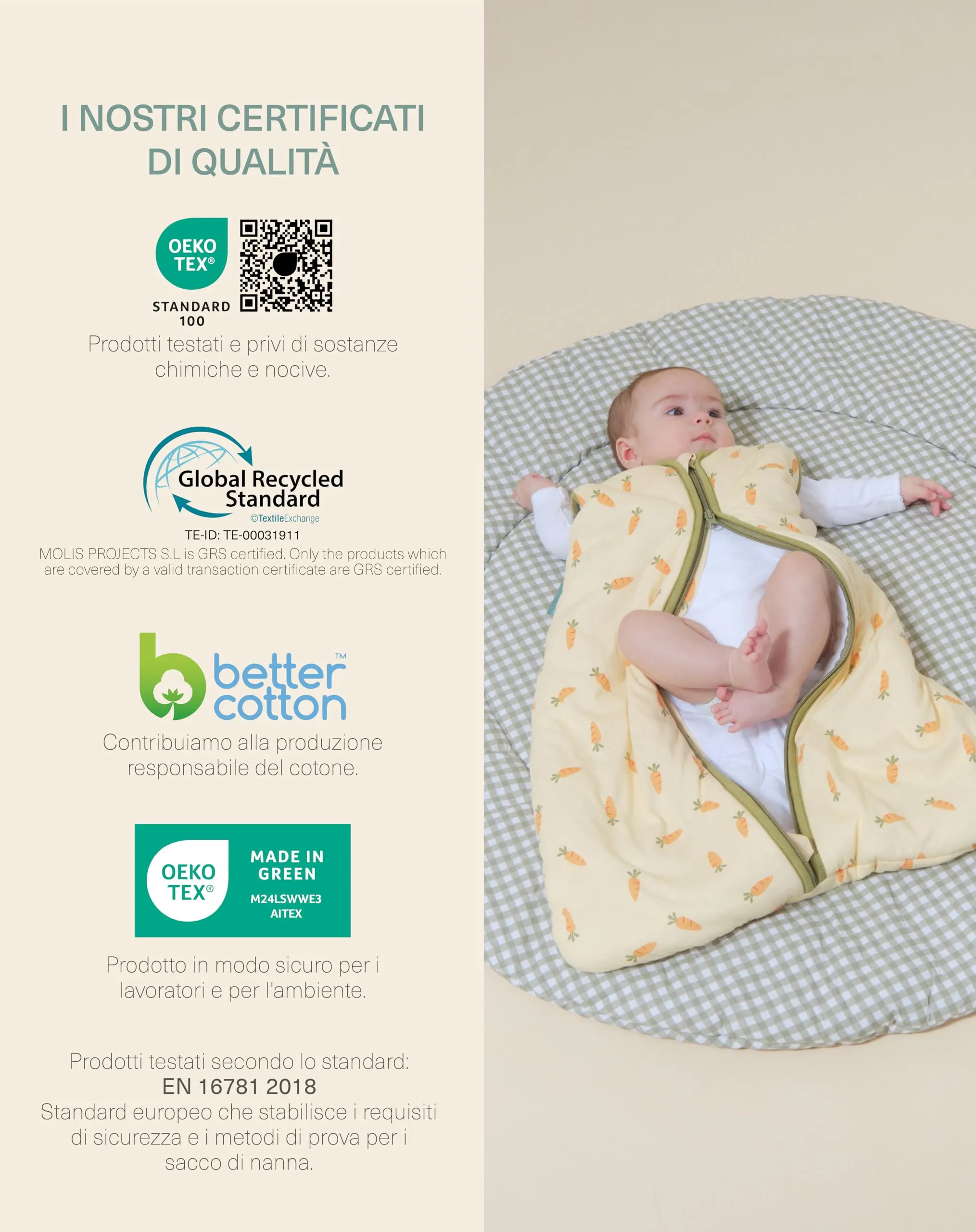 molis & co Sacco Nanna Invernale 2.5 TOG 100% Cotone Oeko-TEX 100 Carrots 18-36 mesi - immagine 6