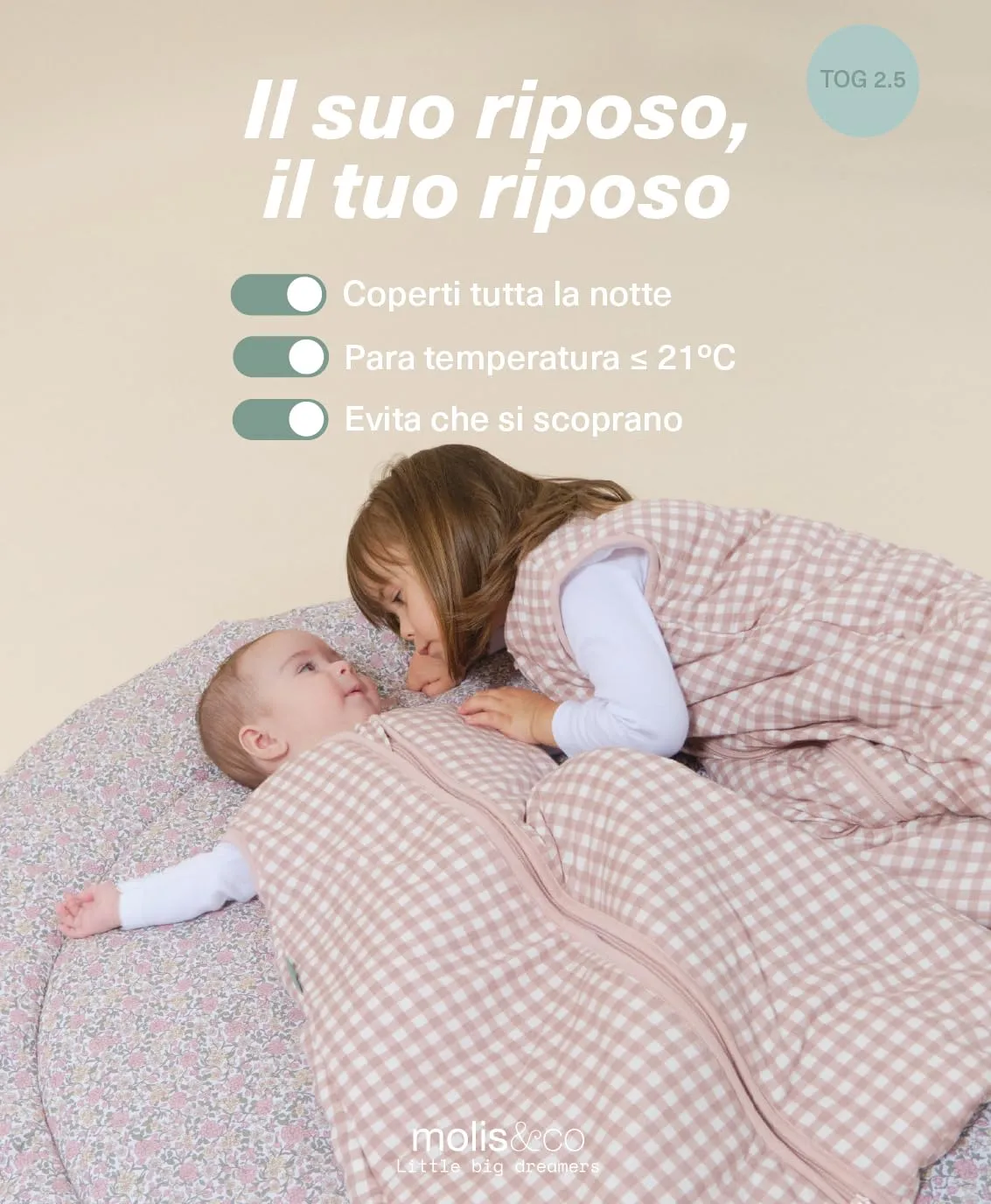 molis & co Sacco Nanna Invernale per Neonati e Bambini, 2.5 TOG, 100% Cotone Oeko-TEX 100, Dusty Rose, 0 mesi - immagine 5