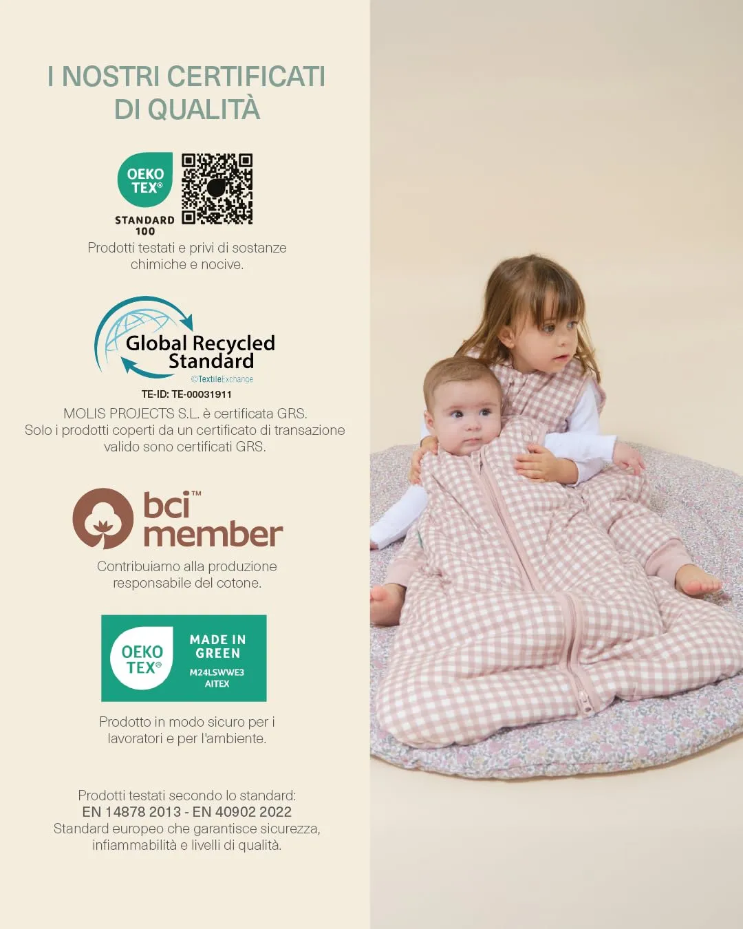 molis & co Sacco Nanna Invernale per Neonati e Bambini, 2.5 TOG, 100% Cotone Oeko-TEX 100, Dusty Rose, 0 mesi - immagine 7