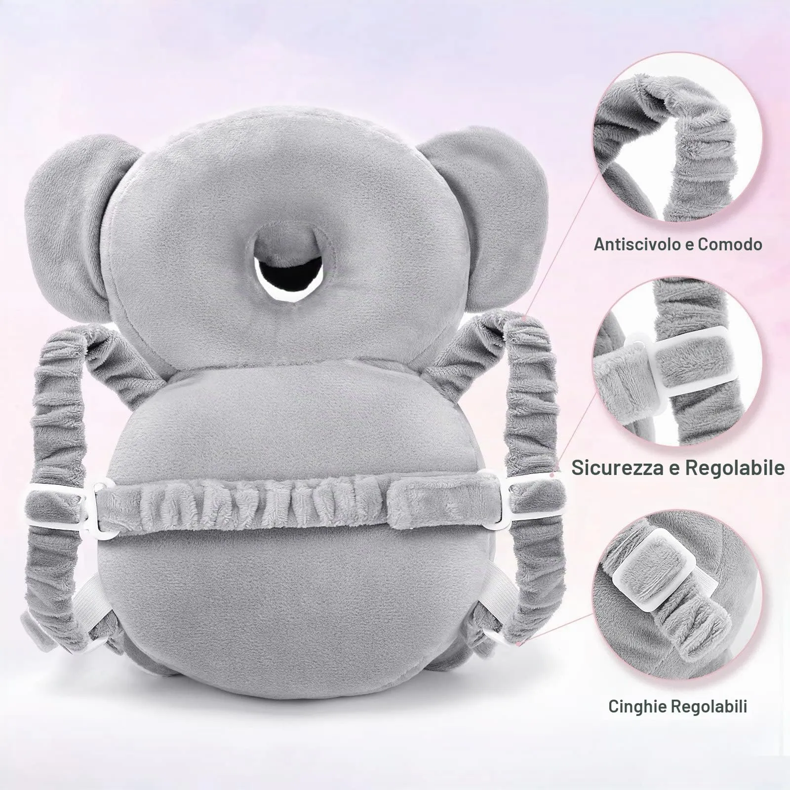 Bambebe Cuscino Anticaduta Protezione Testa per Neonato e Bambini, Zainetto Regolabile Primi Passi (Koala) - immagine 3