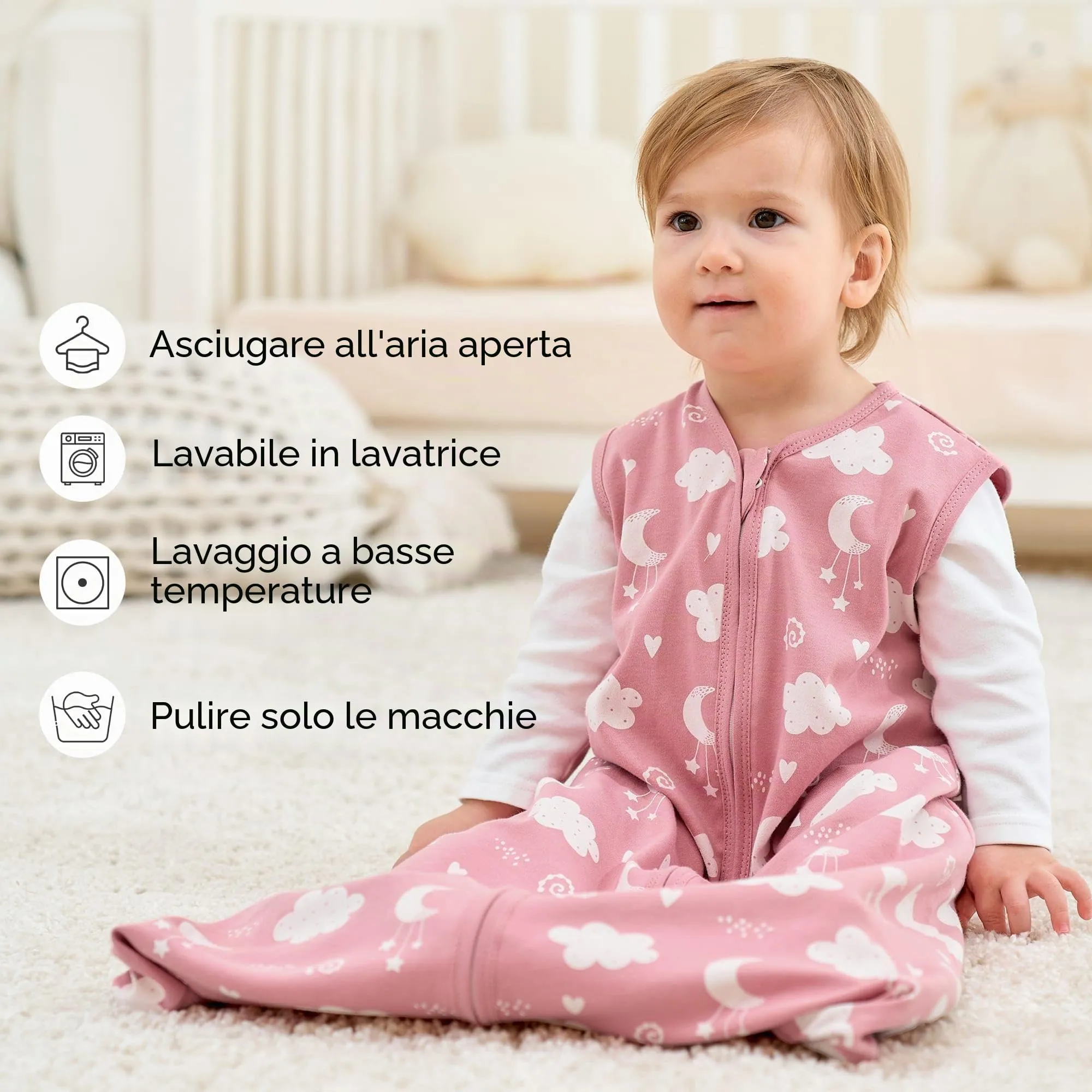 FIEMOL Sacco Nanna 12-18 Mesi 0.5 Tog in Cotone, 3 Pack, Stelle Rosa - immagine 6
