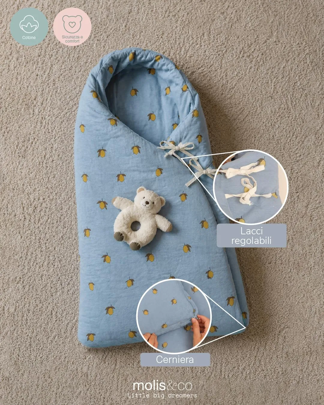 molis&co Sacco Passeggino Invernale Universale TOG 6.5, 100% Cotone OEKO-TEX 100, Colima - immagine 3