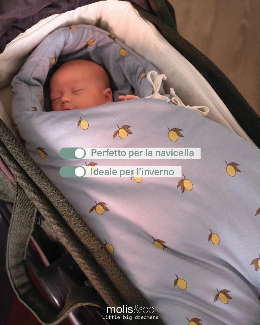 molis&co Sacco Passeggino Invernale Universale TOG 6.5, 100% Cotone OEKO-TEX 100, Colima - immagine 4