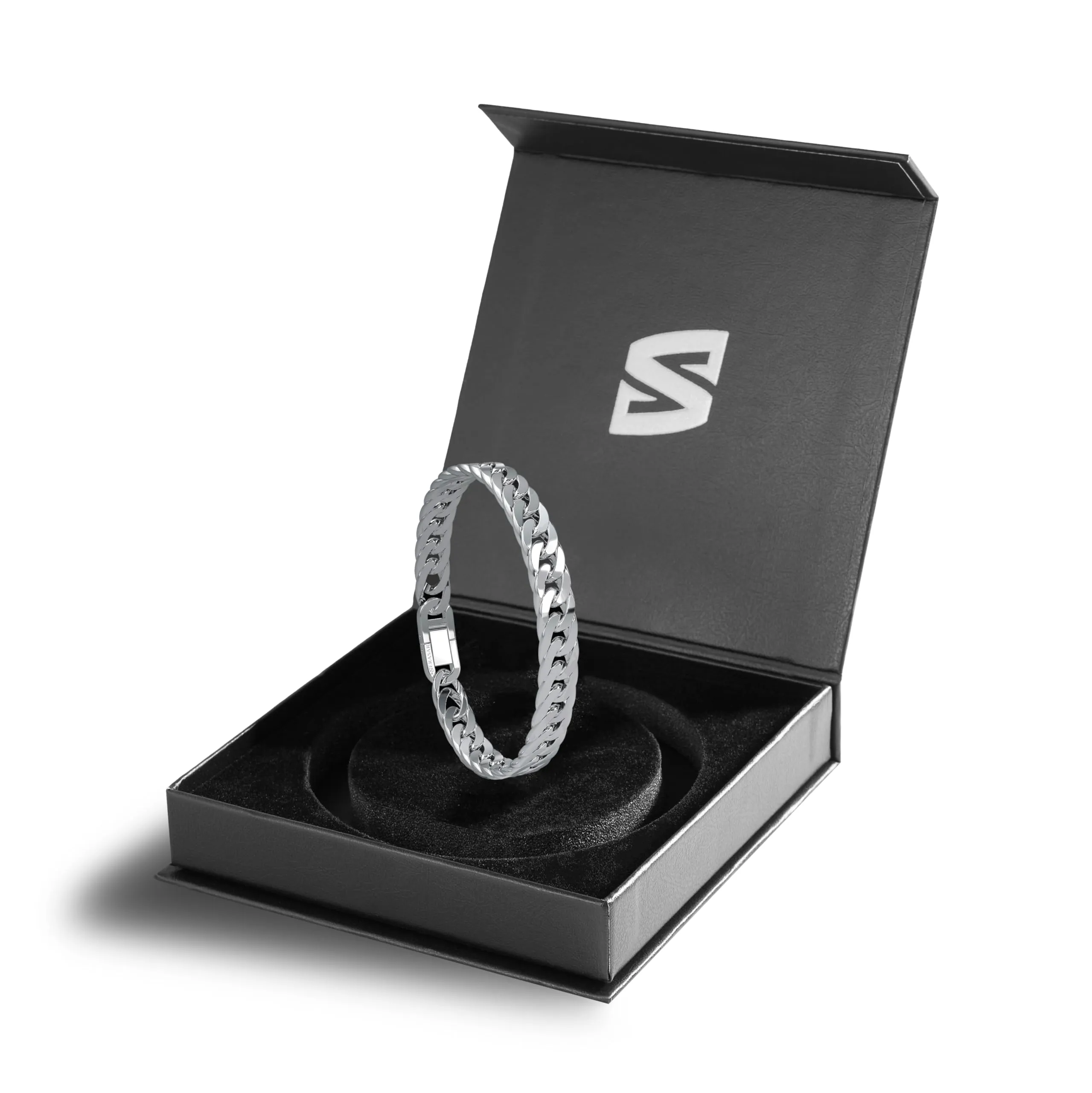 SERASAR Bracciale Uomo Catena Cubana in Acciaio Inox, Argento, 20cm - immagine 2