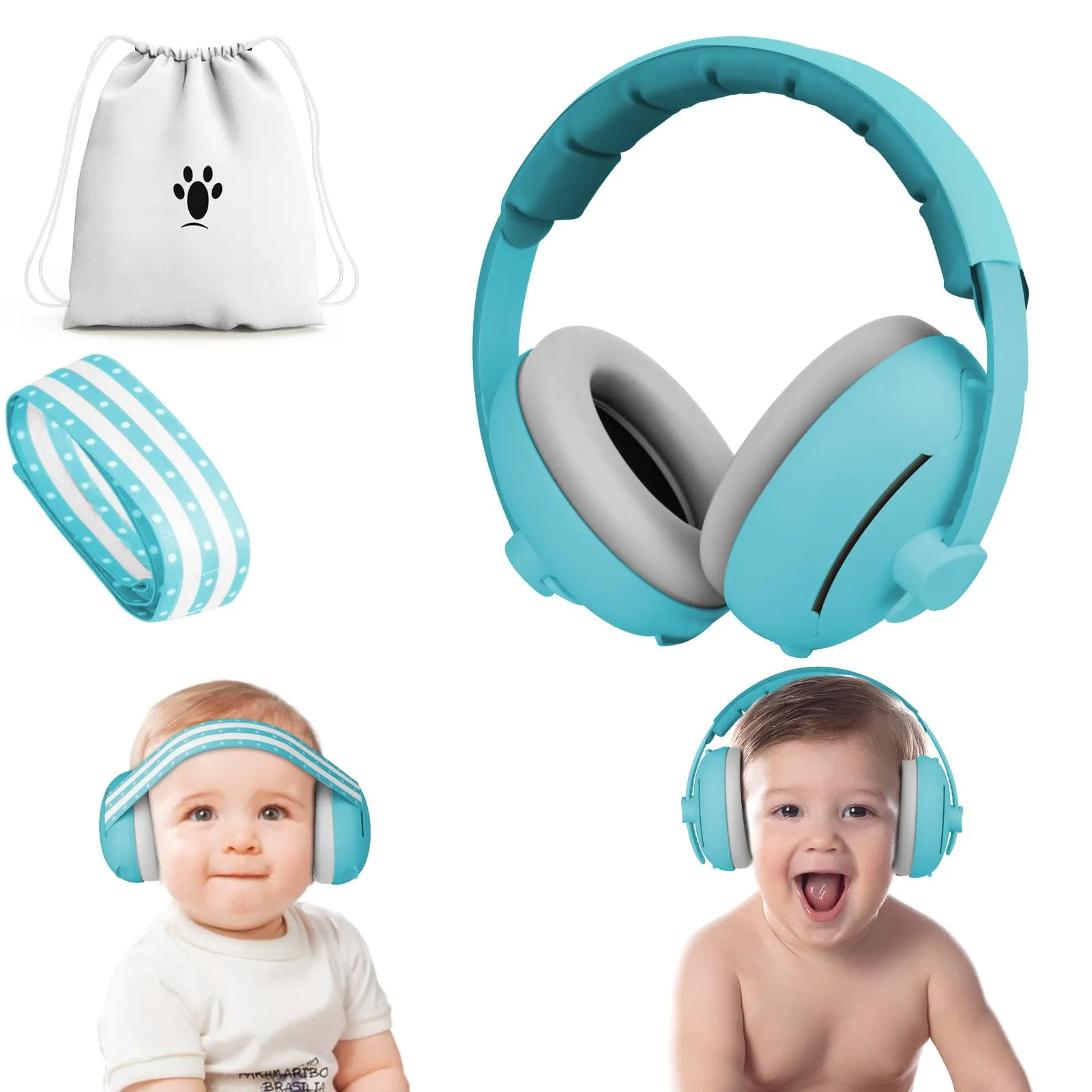 Aolso Cuffie Antirumore 2 in 1 per Neonati e Bambini fino a 48 Mesi, Archetto Regolabile, Blu - immagine 1