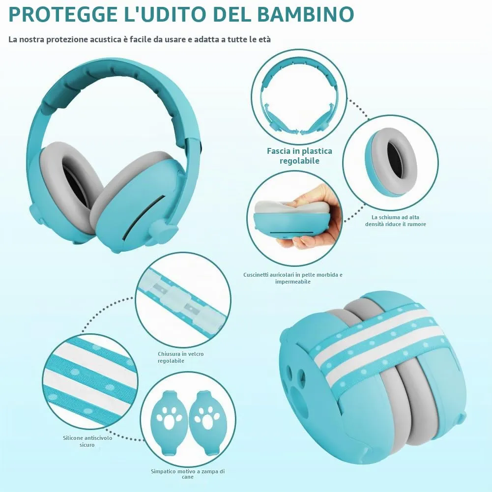 Aolso Cuffie Antirumore 2 in 1 per Neonati e Bambini fino a 48 Mesi, Archetto Regolabile, Blu - immagine 2