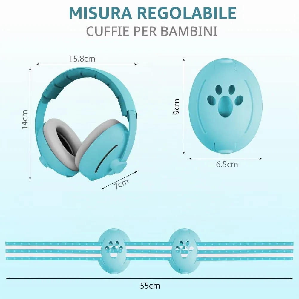 Aolso Cuffie Antirumore 2 in 1 per Neonati e Bambini fino a 48 Mesi, Archetto Regolabile, Blu - immagine 3