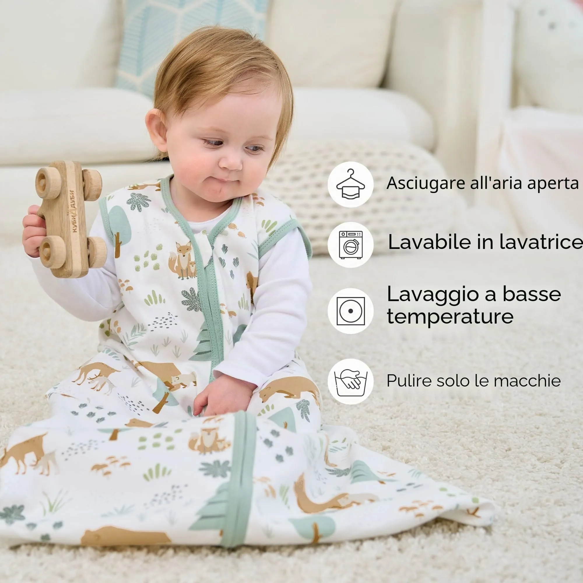 FIEMOL Sacco Nanna in Cotone, 0.5 Tog, 18-24 Mesi (89-101cm), 3 Pack, Orso Verde - immagine 4