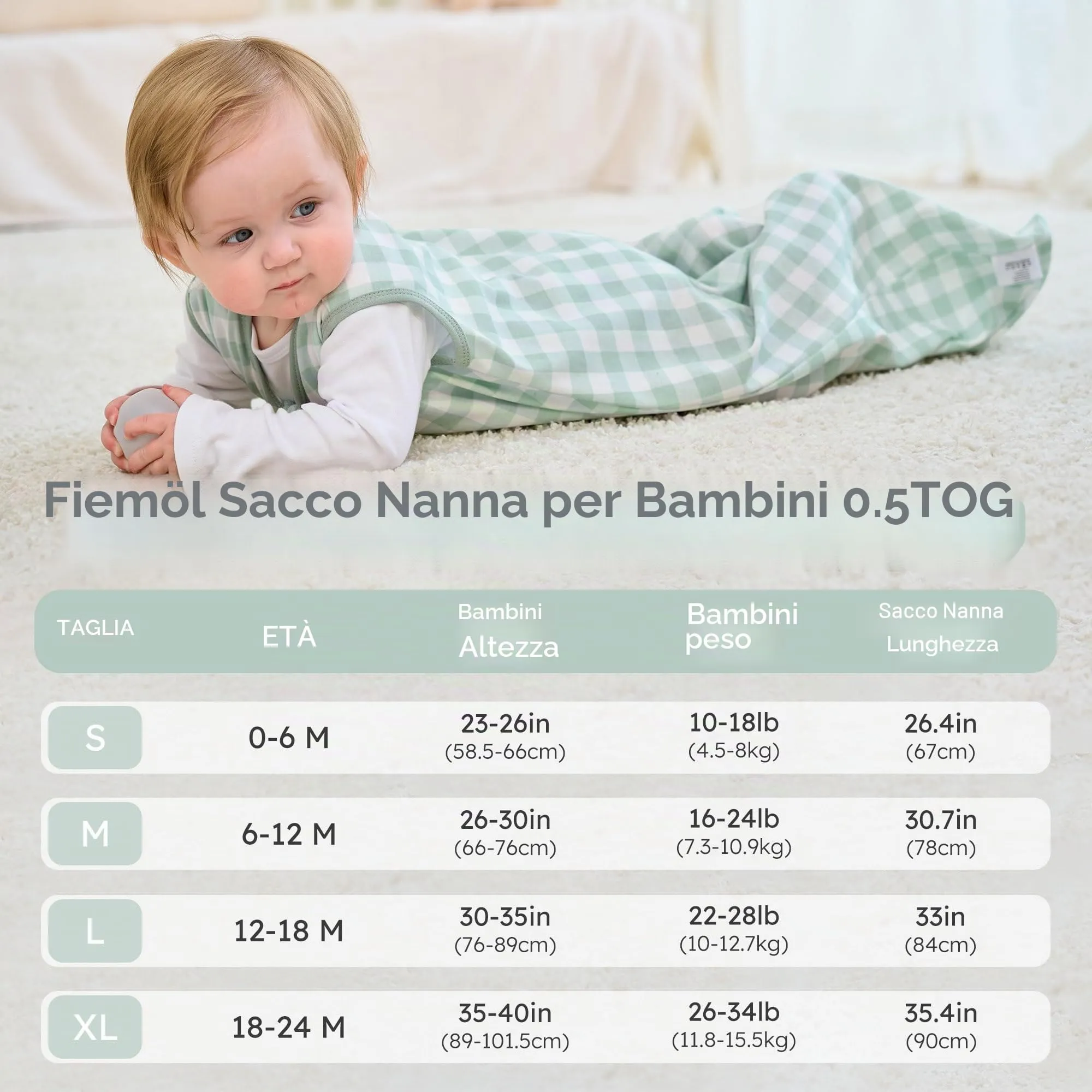 FIEMOL Sacco Nanna in Cotone, 0.5 Tog, 18-24 Mesi (89-101cm), 3 Pack, Orso Verde - immagine 5